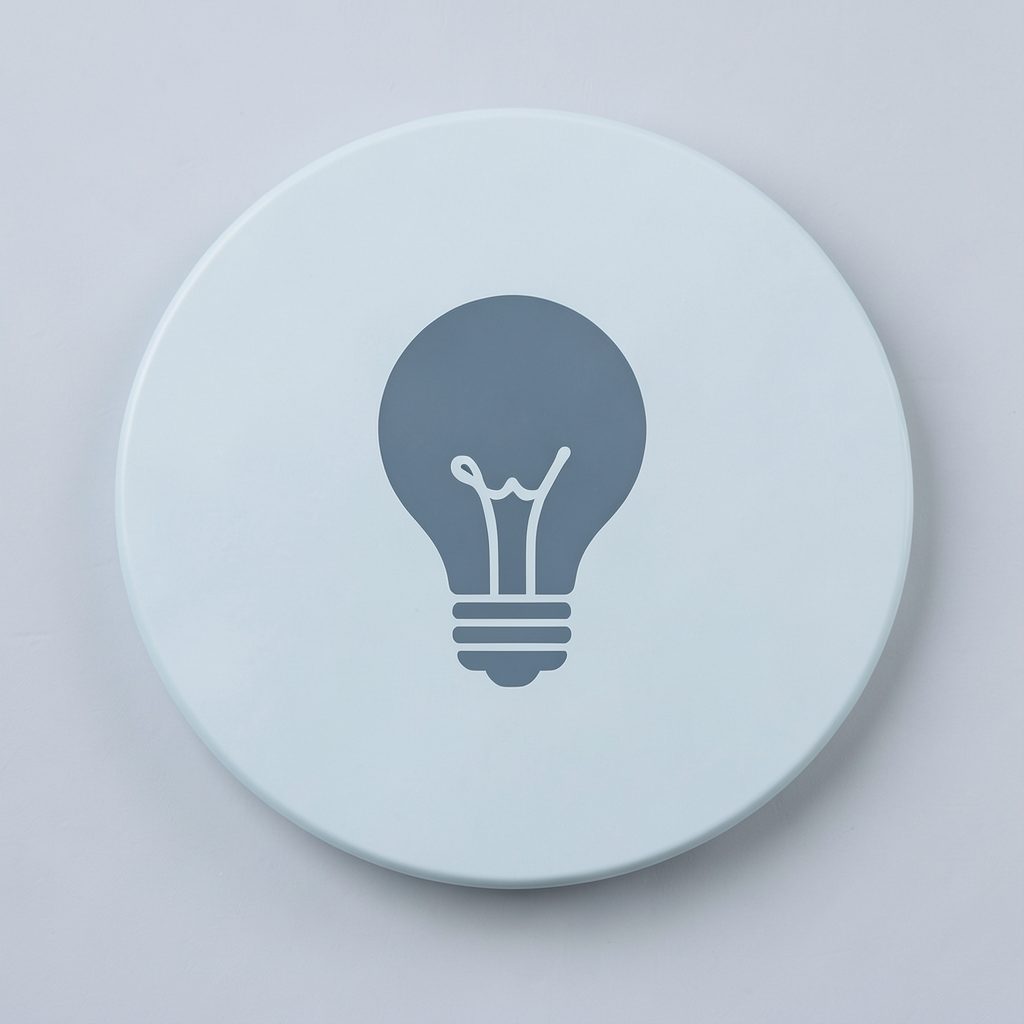 A circular icon showing a lightbulb symbol in slate blue against a pale blue-gray background, representing available technologies